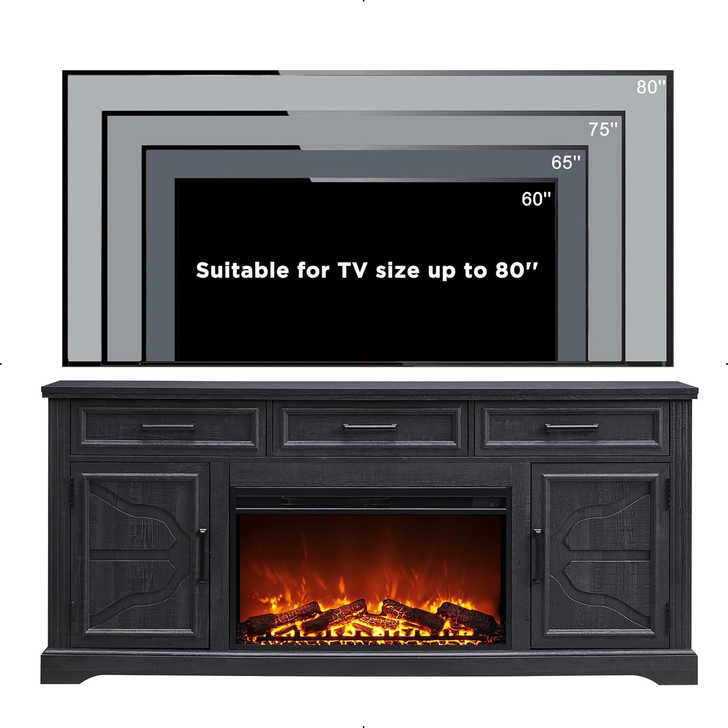 Farmhouse Fireplace TV Stand Entertainment Center with Electric Fireplace