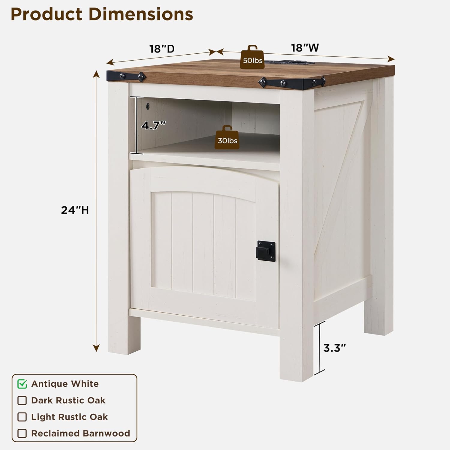 OKD Farmhouse Nightstand with Charging Station Rustic End Table