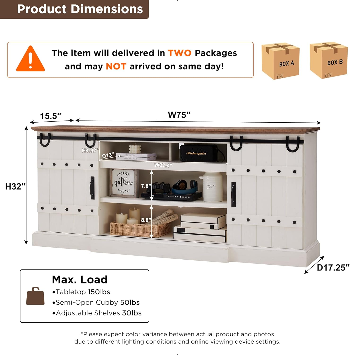 OKD 75" Rustic Farmhouse TV Stand with Sliding Barn Door