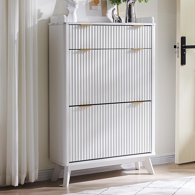 T4TREAM Fluted Shoe Storage Cabinet: 48" Tall Narrow Organizer