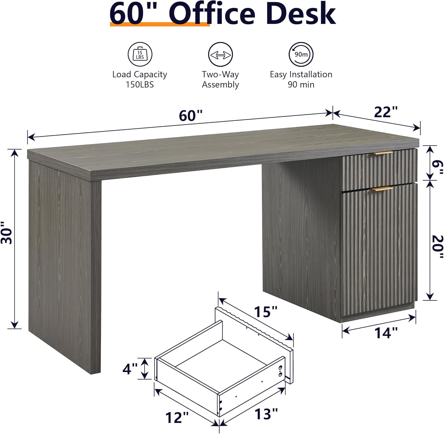 Modern 60" Executive Desk with Storage Cabinet and Drawer