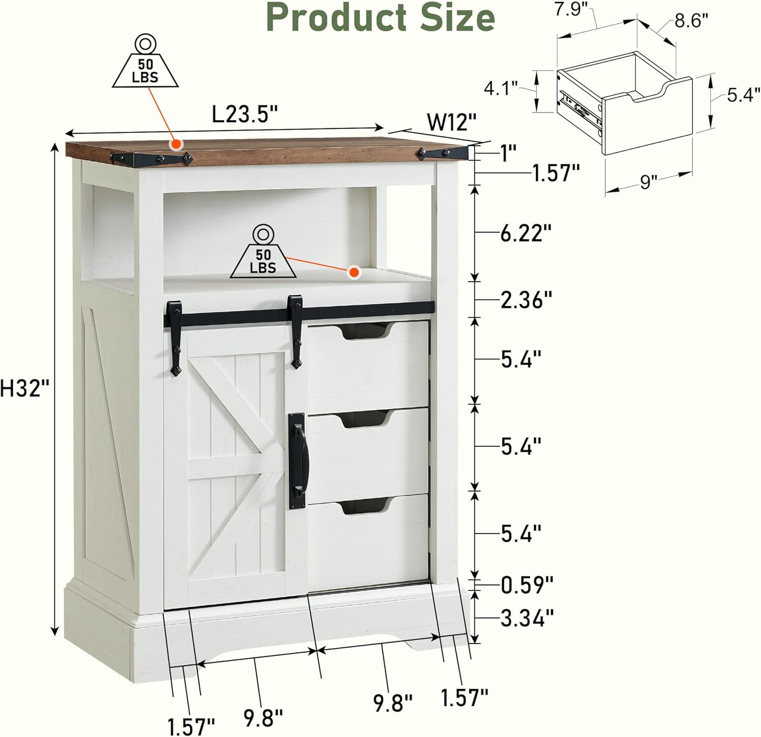 OKD Farmhouse Bathroom Floor Cabinet with Sliding Barn Door & Drawers