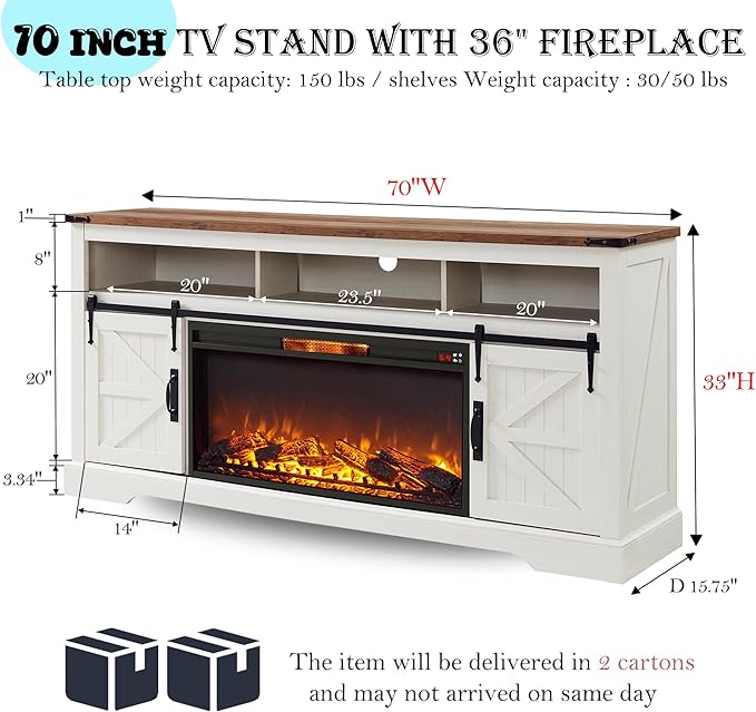 Fireplace TV Stand for 85" TV, Farmhouse Entertainment Center