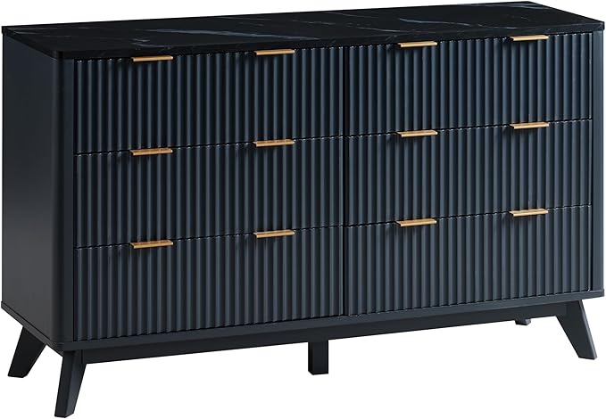 T4TREAM Fluted 6-Drawer Dresser, Dark Grey - Bedroom Organizer