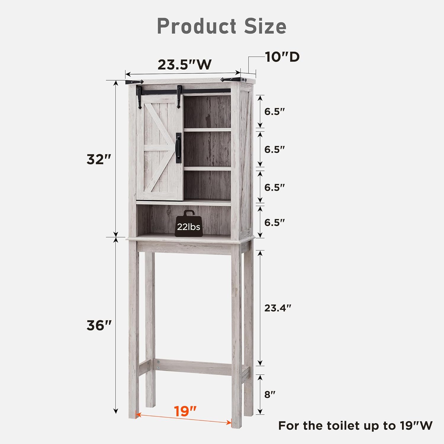 OKD Farmhouse Over The Toilet Storage Cabinet with Sliding Barn Door