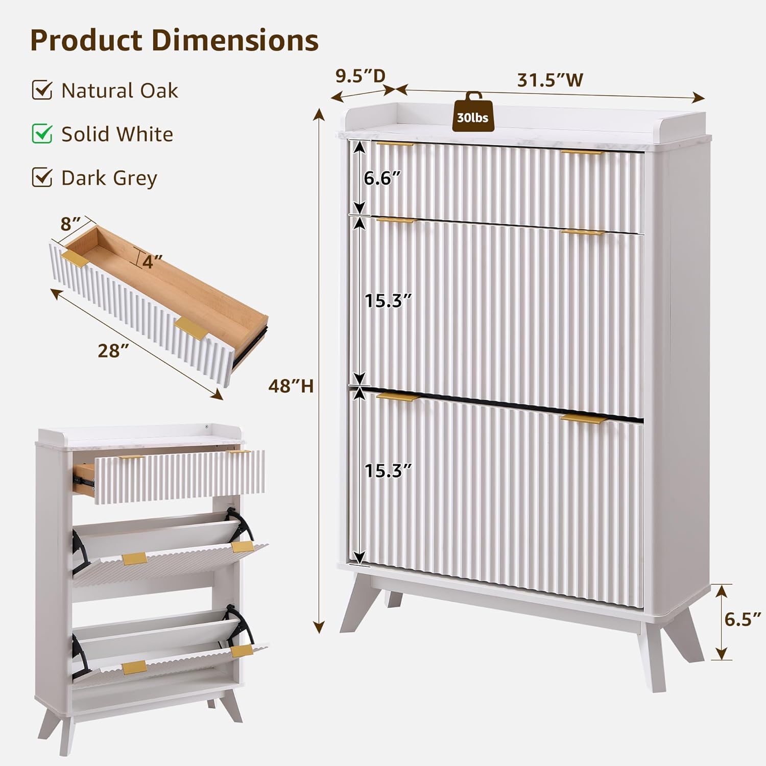 T4TREAM Fluted Shoe Storage Cabinet: 48" Tall Narrow Organizer