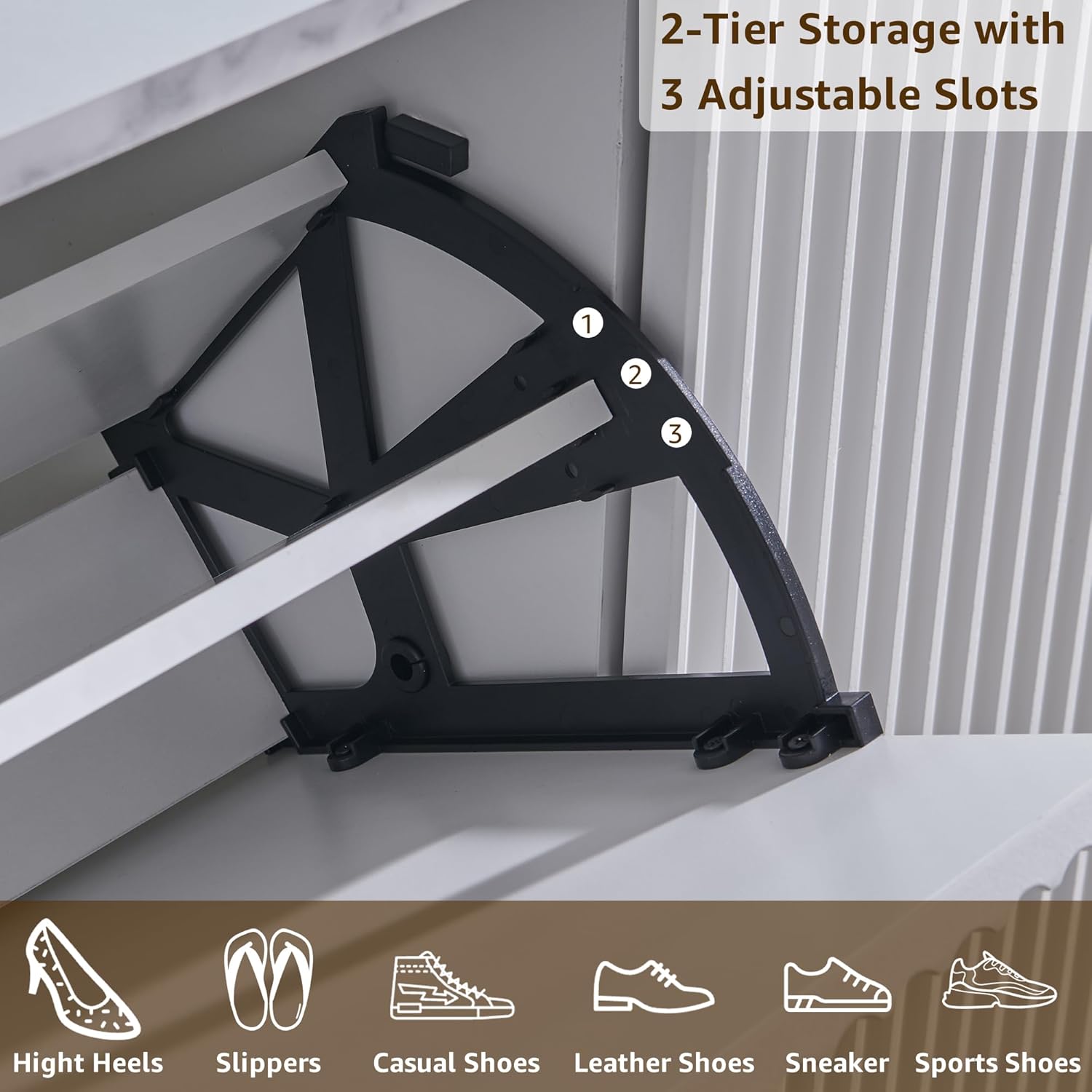 T4TREAM White Fluted Shoe Storage Cabinet - Organizer for Entryway