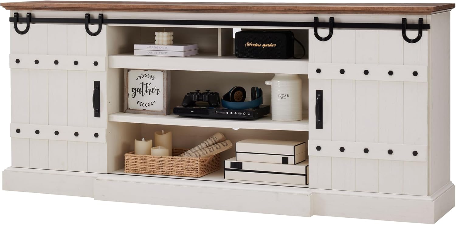 OKD 75" Rustic Farmhouse TV Stand with Sliding Barn Door