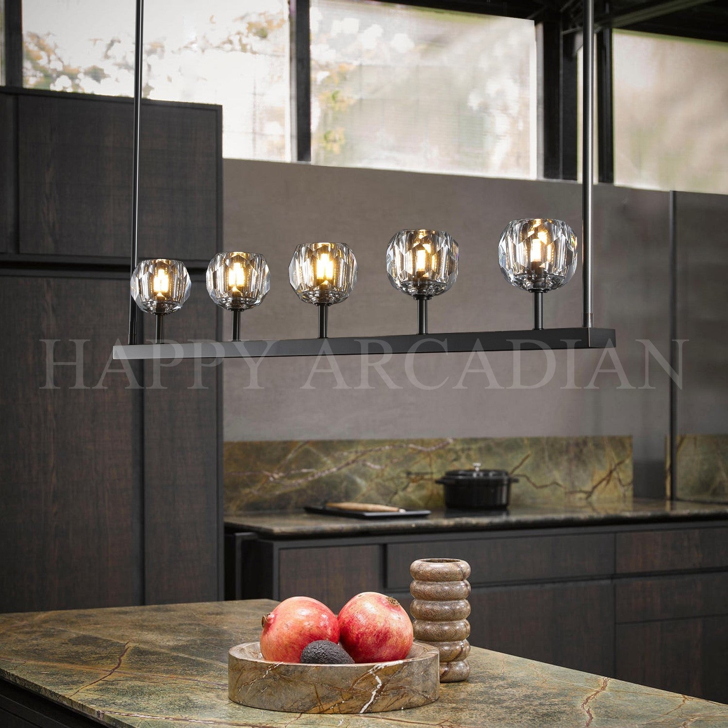 HA Bola De Clear Cristal Linear Chandelier 48"