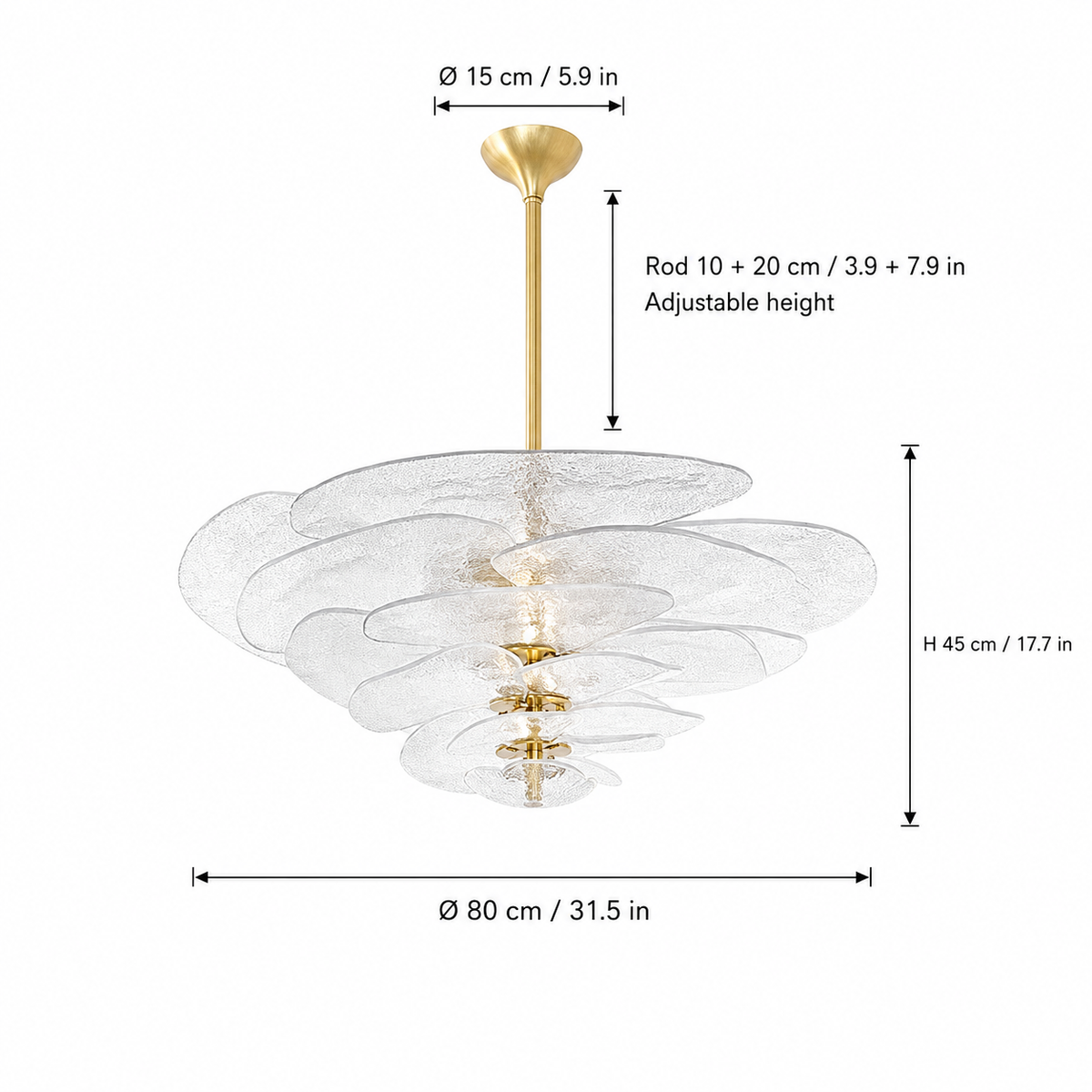 Petal Cascade Artisan Murano Chandelier 21.7"-39.4"