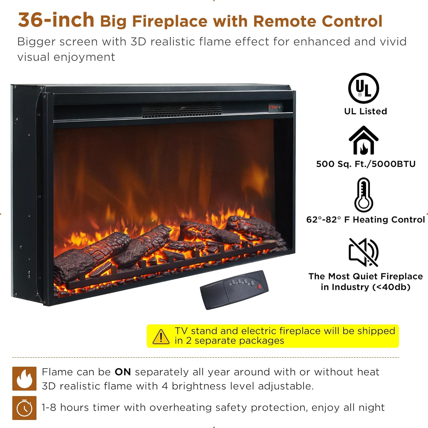 JXQTLINGMU Farmhouse Fireplace TV Stand for 80 Inch TV with Shelves