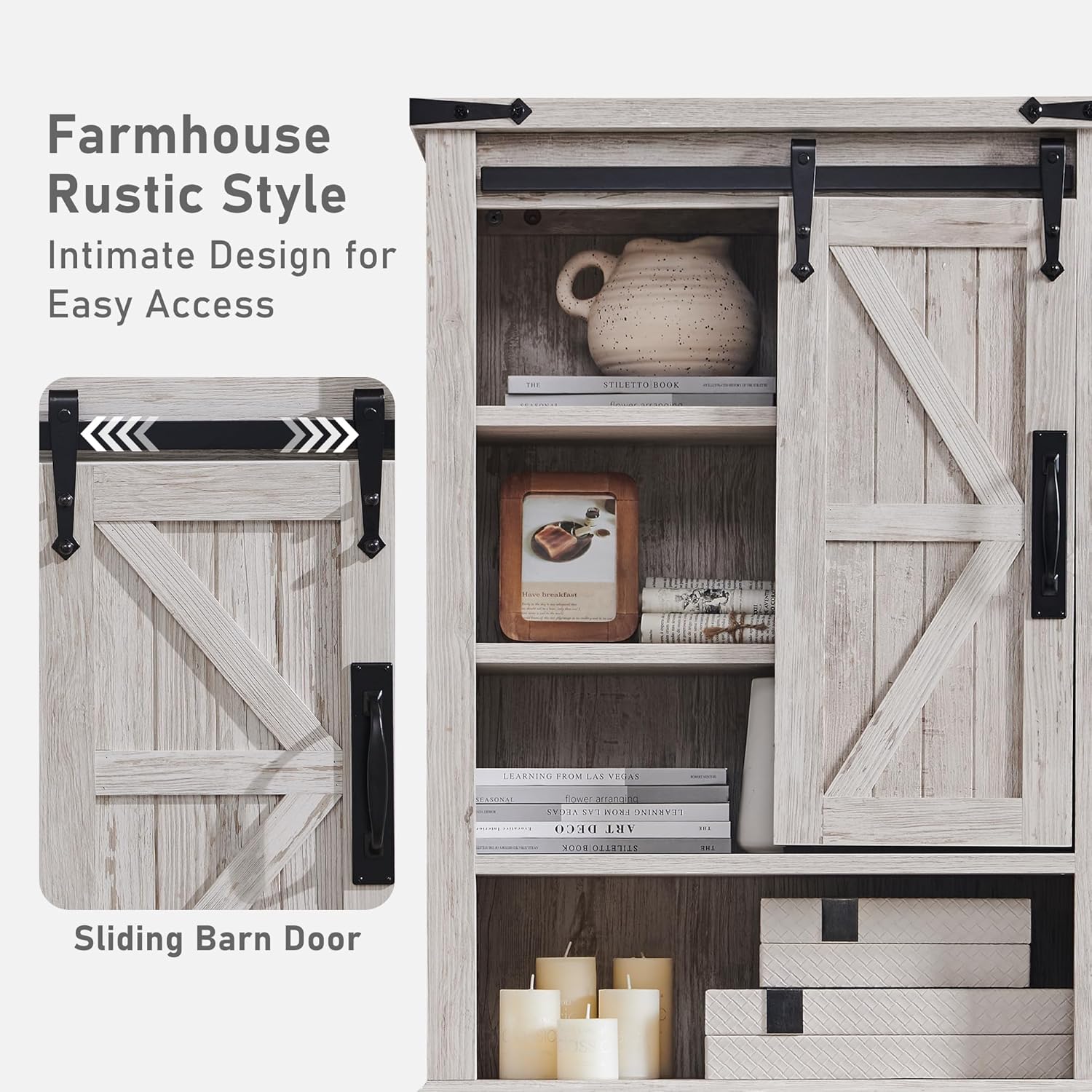OKD Farmhouse Over The Toilet Storage Cabinet with Sliding Barn Door