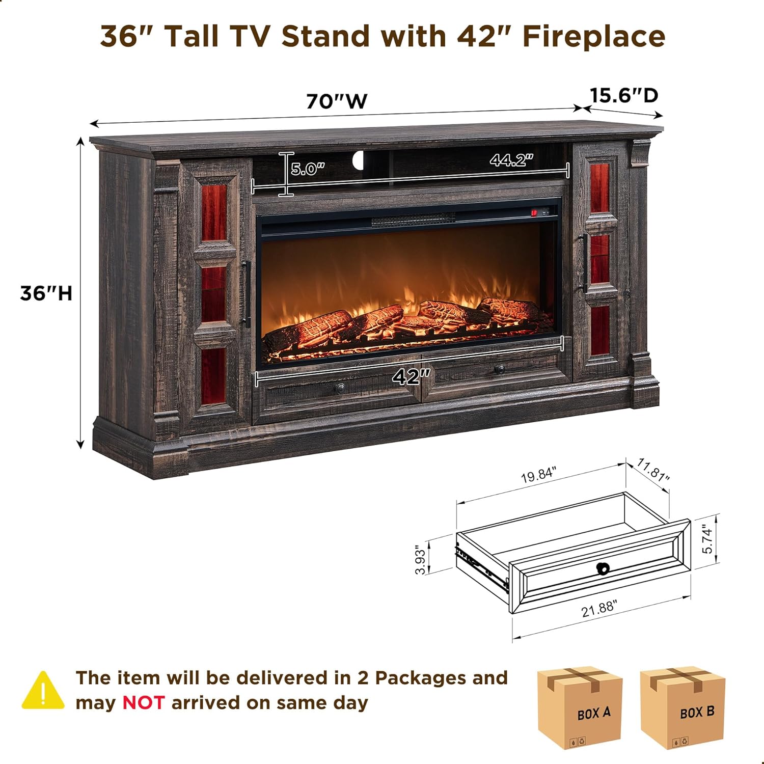 Rustic Farmhouse Fireplace TV Stand - Fits Up to 80 Inch TV