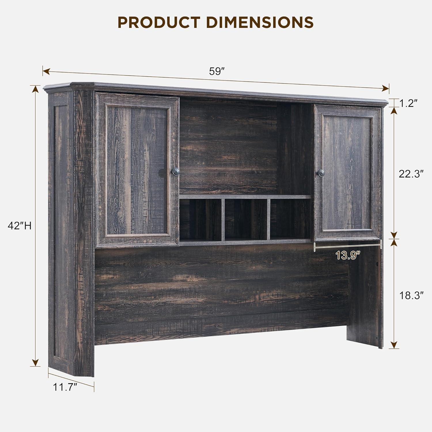 Ample Storage 59 Inch Farmhouse Wood Desk Hutch - Rustic Oak