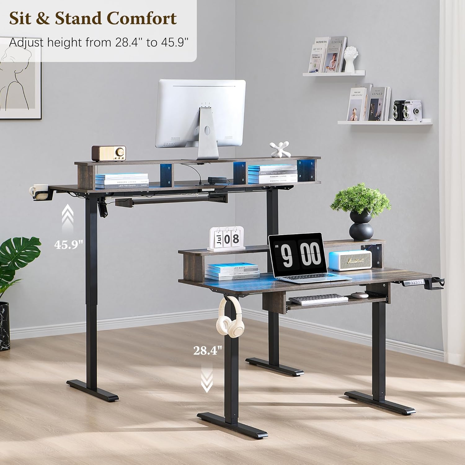 OKD 48" Electric Standing Desk with Keyboard Tray and Outlets
