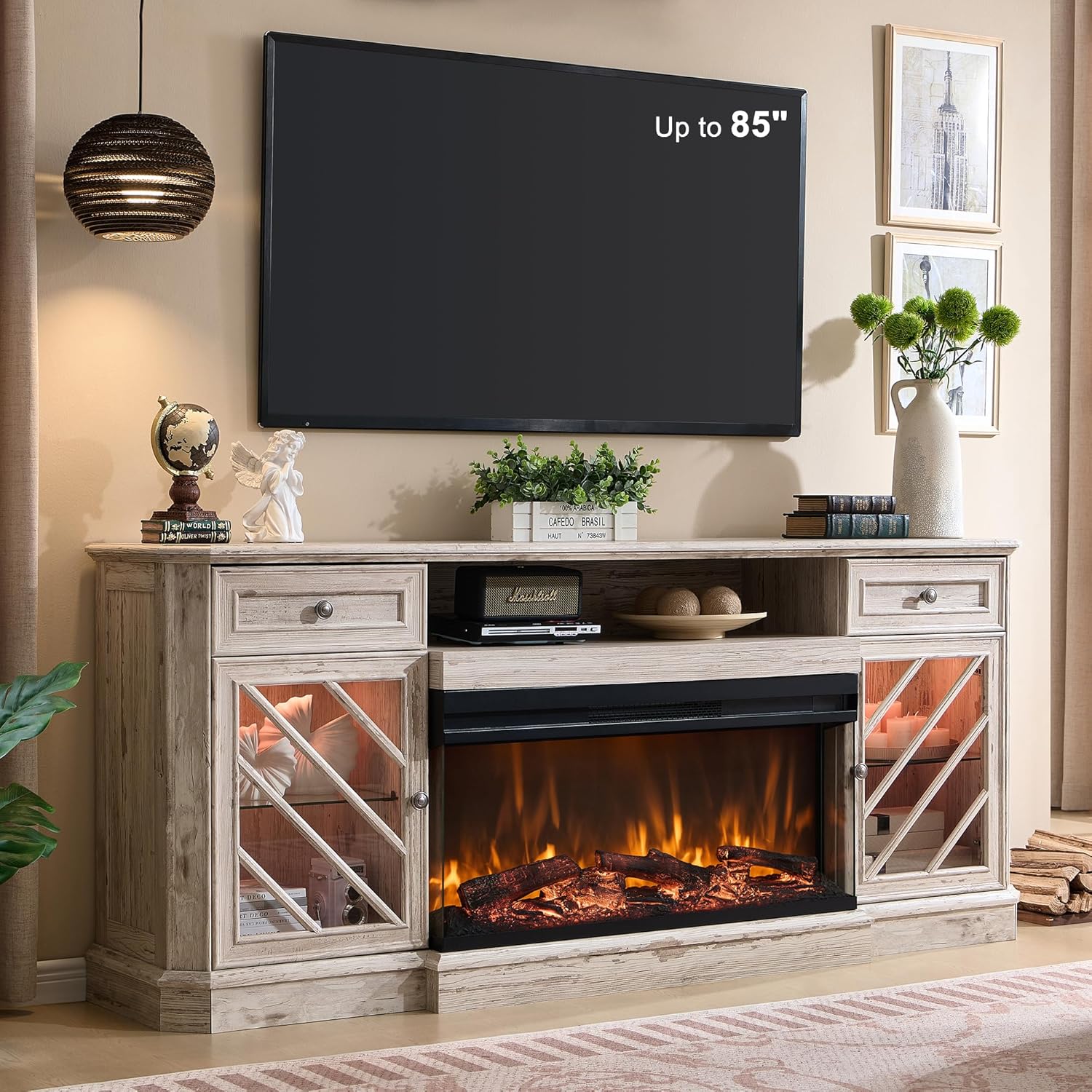 OKD 75 Inch Fireplace TV Stand Entertainment Center Console