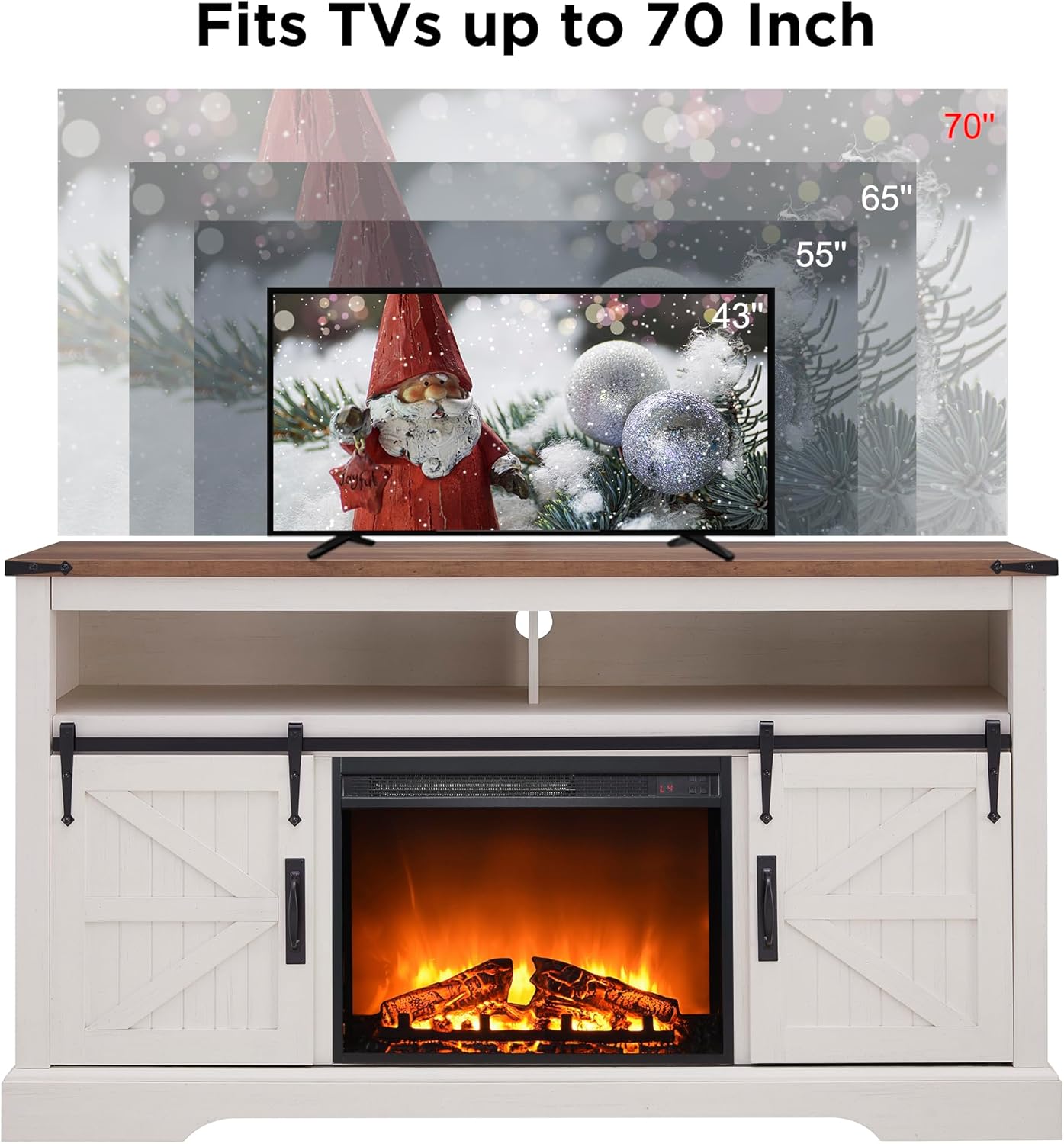 OKD Fireplace TV Stand for 65+ Inch TV, Farmhouse Style