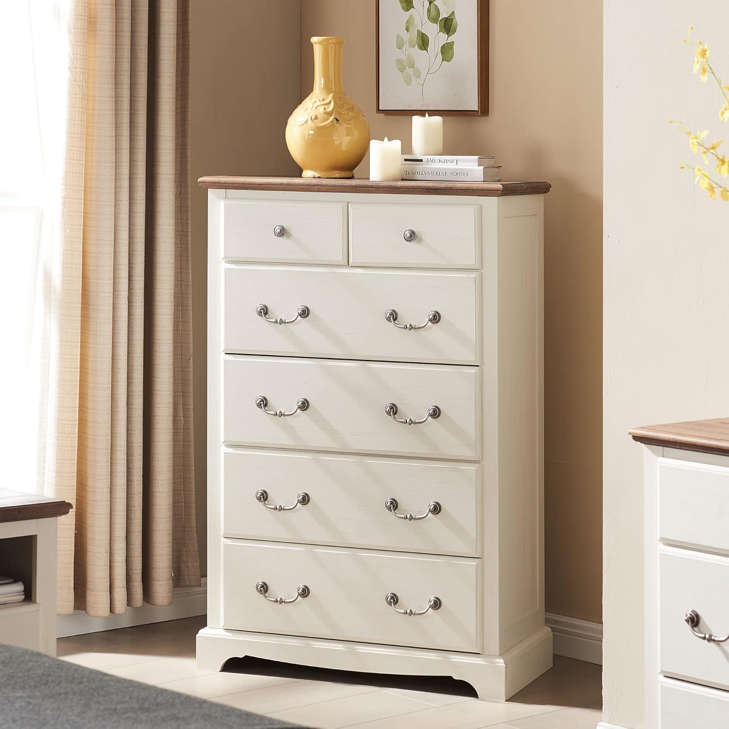 Rustic Tall 6-Drawer Dresser Chest for Bedroom