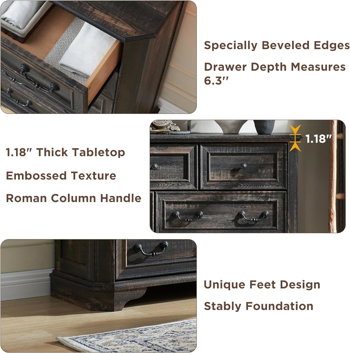 Farmhouse 7 Drawer Dresser Wide Wood Rustic Chest Organizer