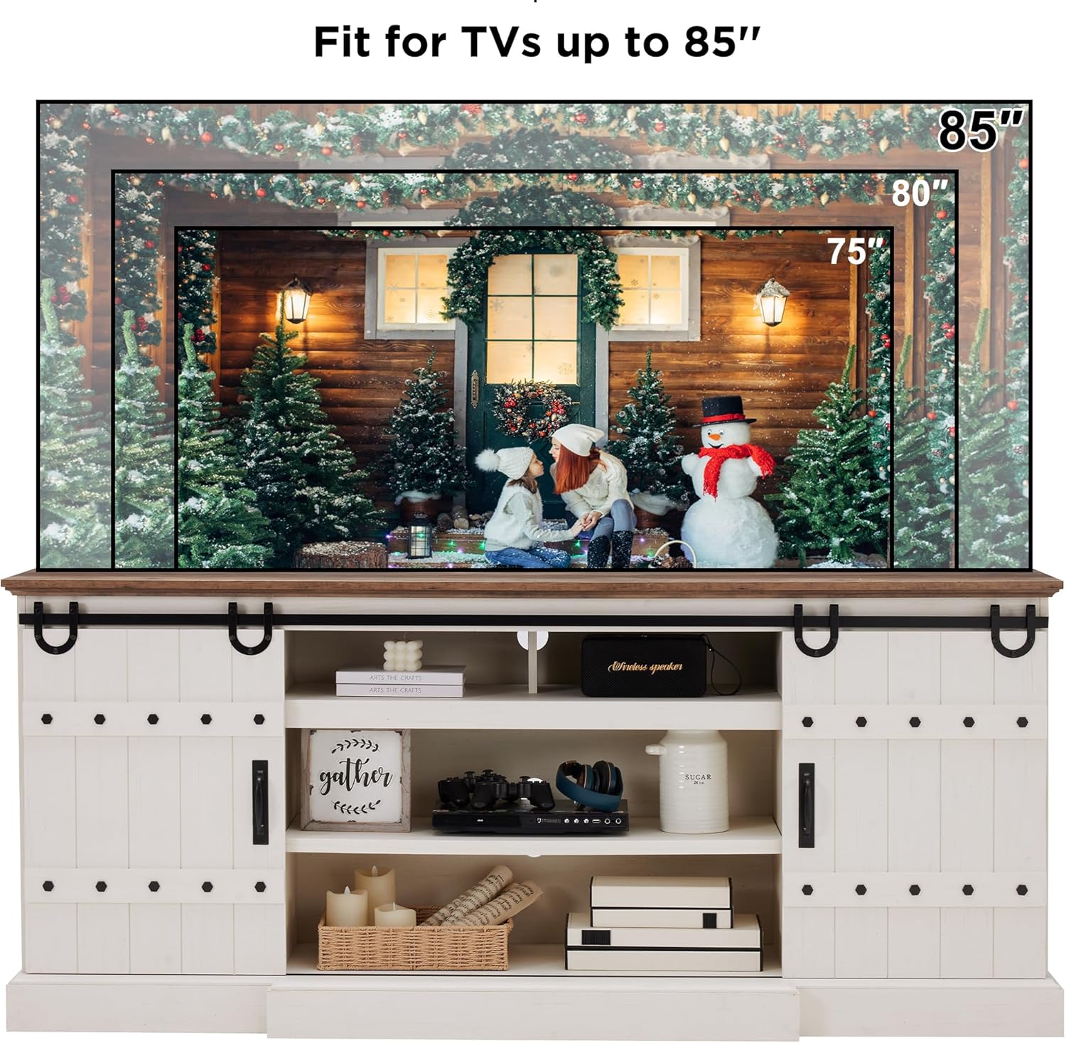 OKD 75" Rustic Farmhouse TV Stand with Sliding Barn Door