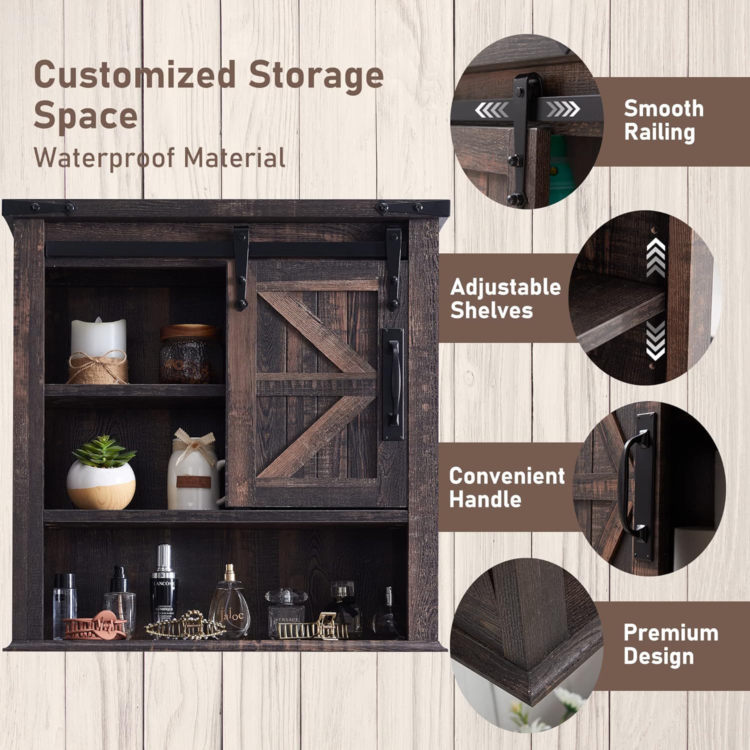 OKD Farmhouse Bathroom Wall Cabinet with Sliding Barn Door