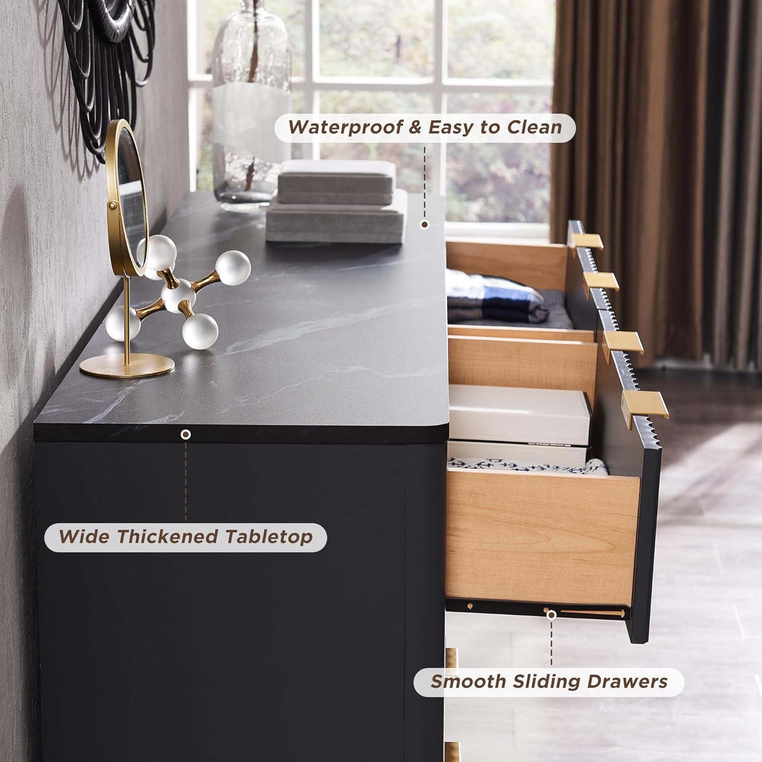 T4TREAM Fluted 6-Drawer Dresser, Dark Grey - Bedroom Organizer