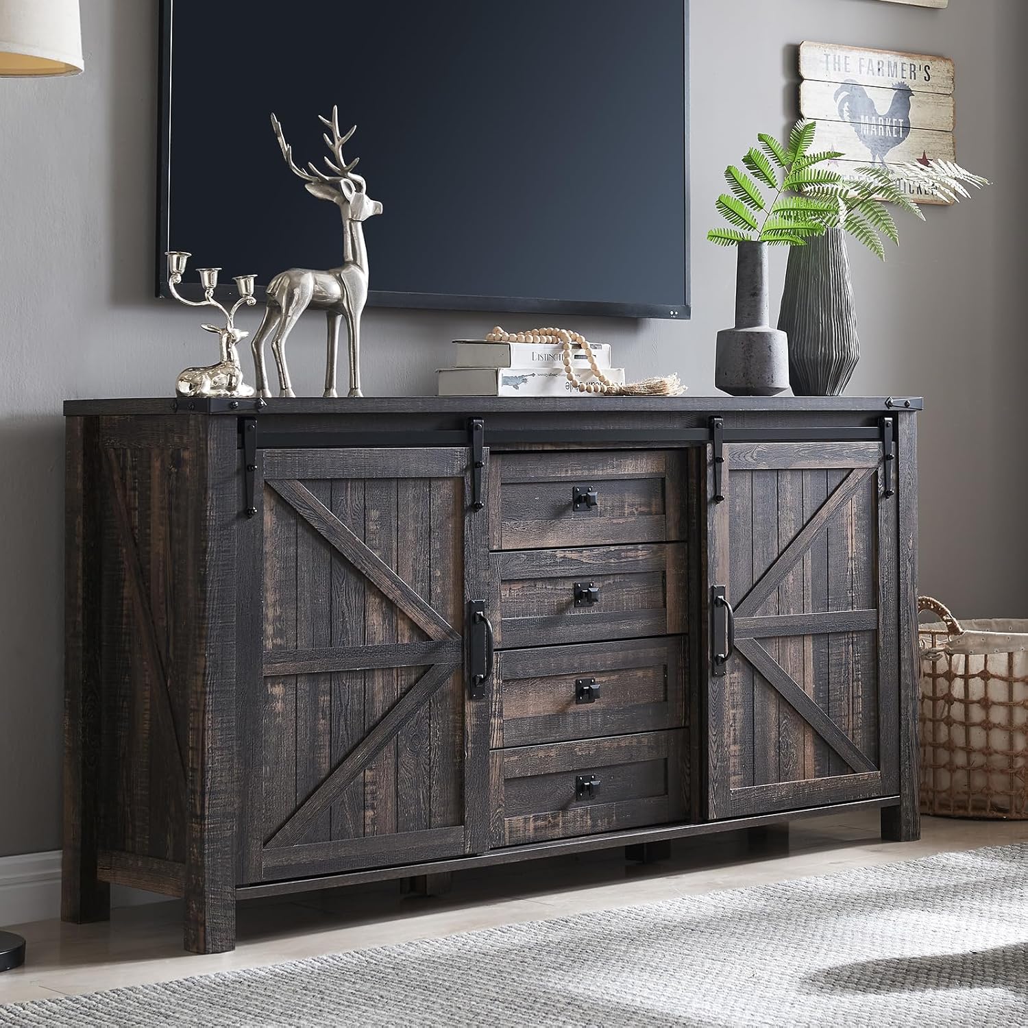 T4TREAM 60'' Farmhouse Dresser with Barn Doors - Rustic Oak
