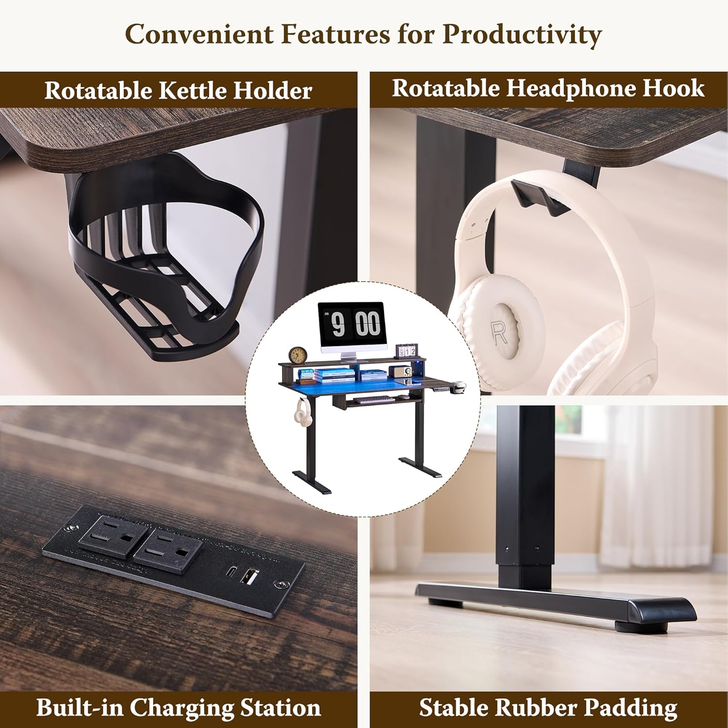 OKD 48" Electric Standing Desk with Keyboard Tray and Outlets
