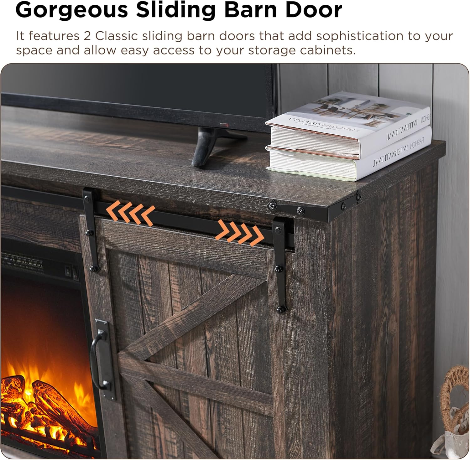 OKD Farmhouse TV Stand with Fireplace for TVs Up To 65 Inch