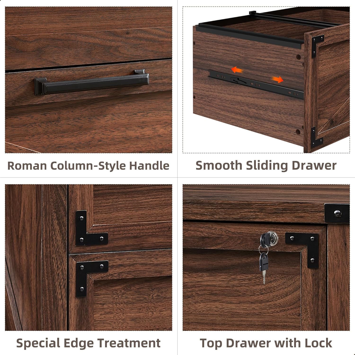 Two-Drawer Farmhouse Lateral File Cabinet with Lock - Brown