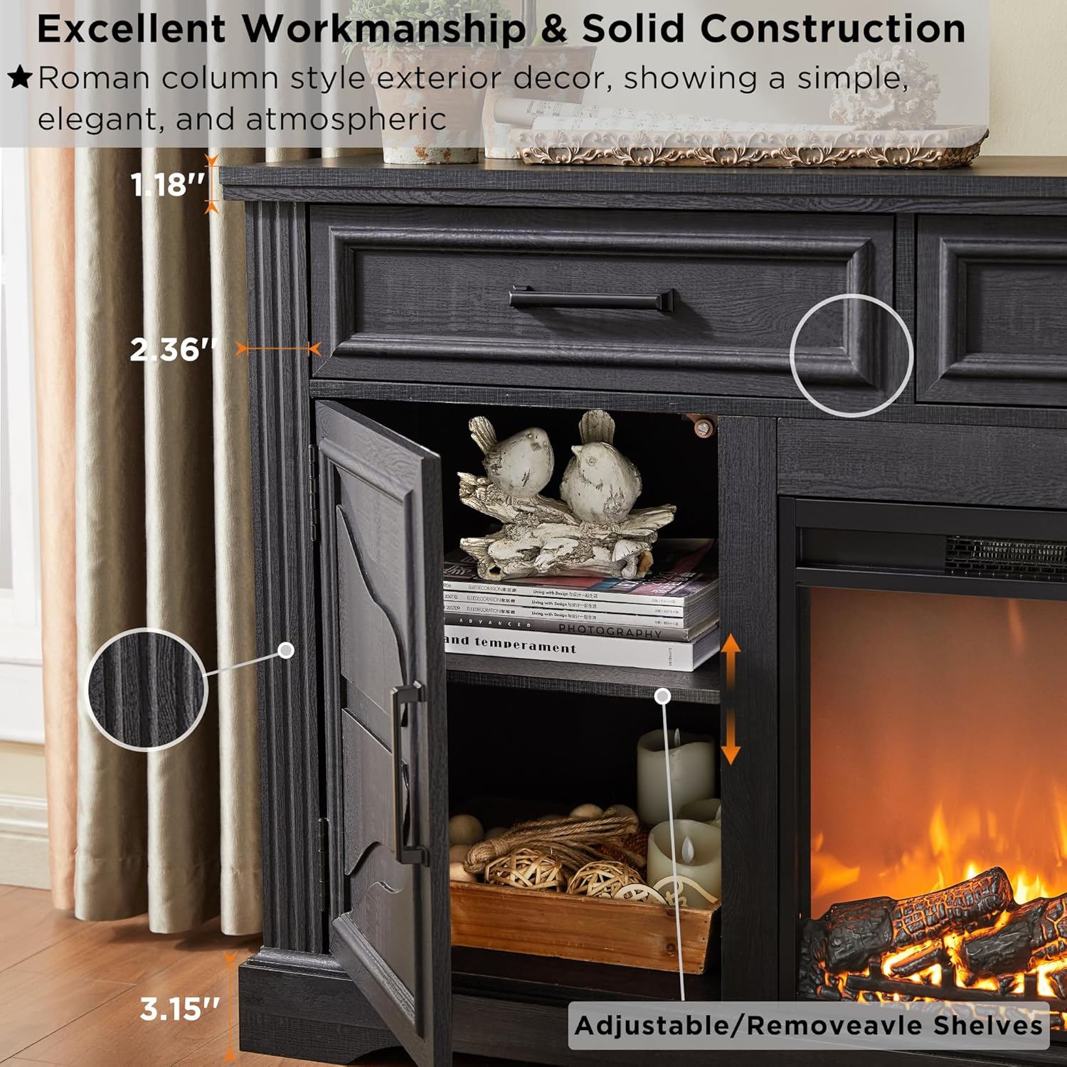 Farmhouse Fireplace TV Stand Entertainment Center with Electric Fireplace