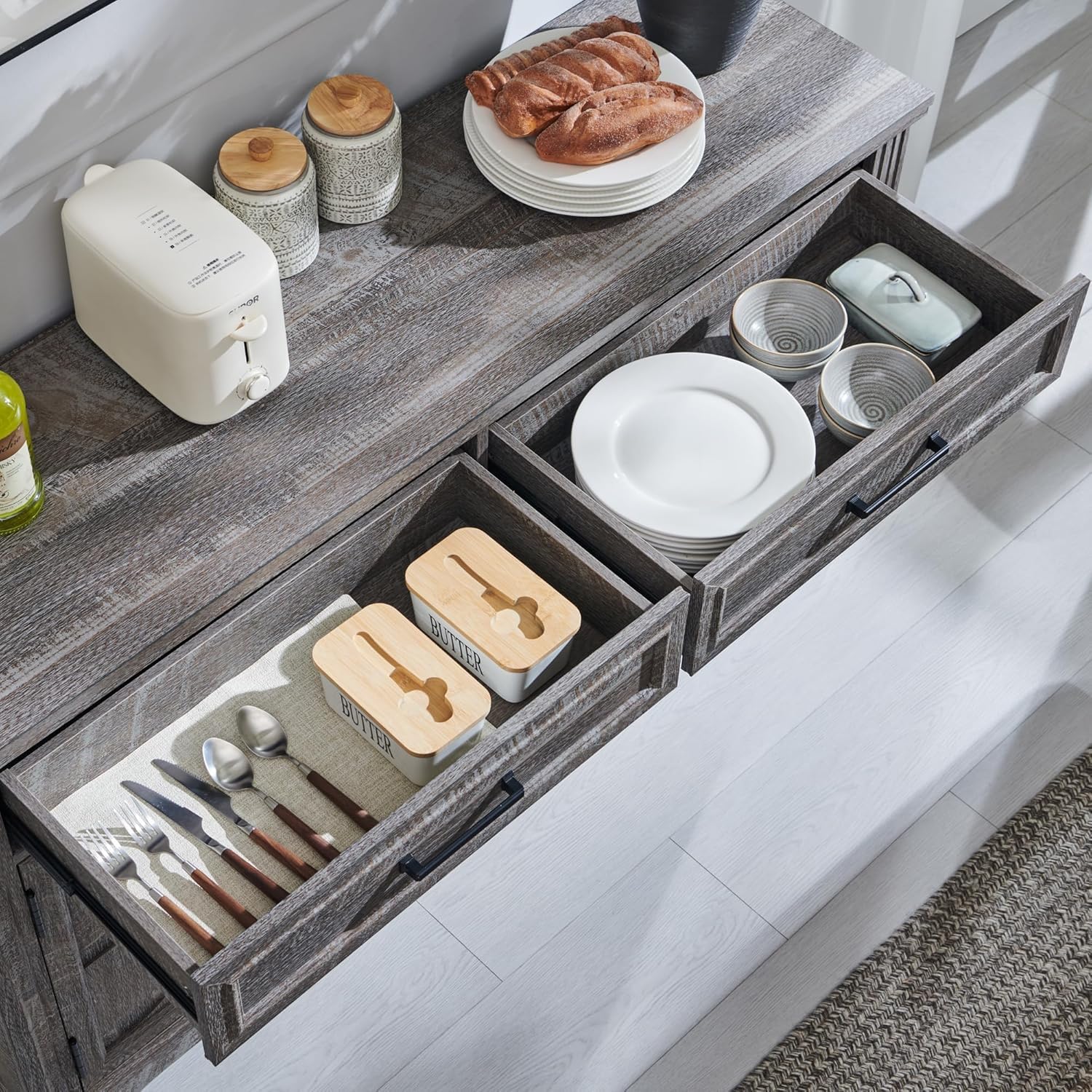 Modern 55-Inch Dark Grey Buffet, Coffee, and Wine Bar Cabinet
