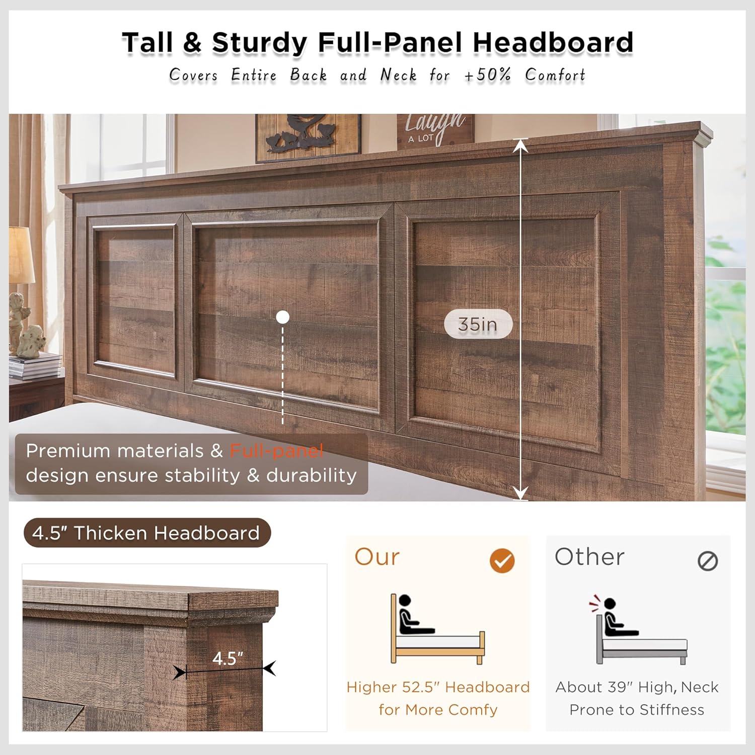 King Size Farmhouse Wood Platform Bed Frame with Storage Drawers