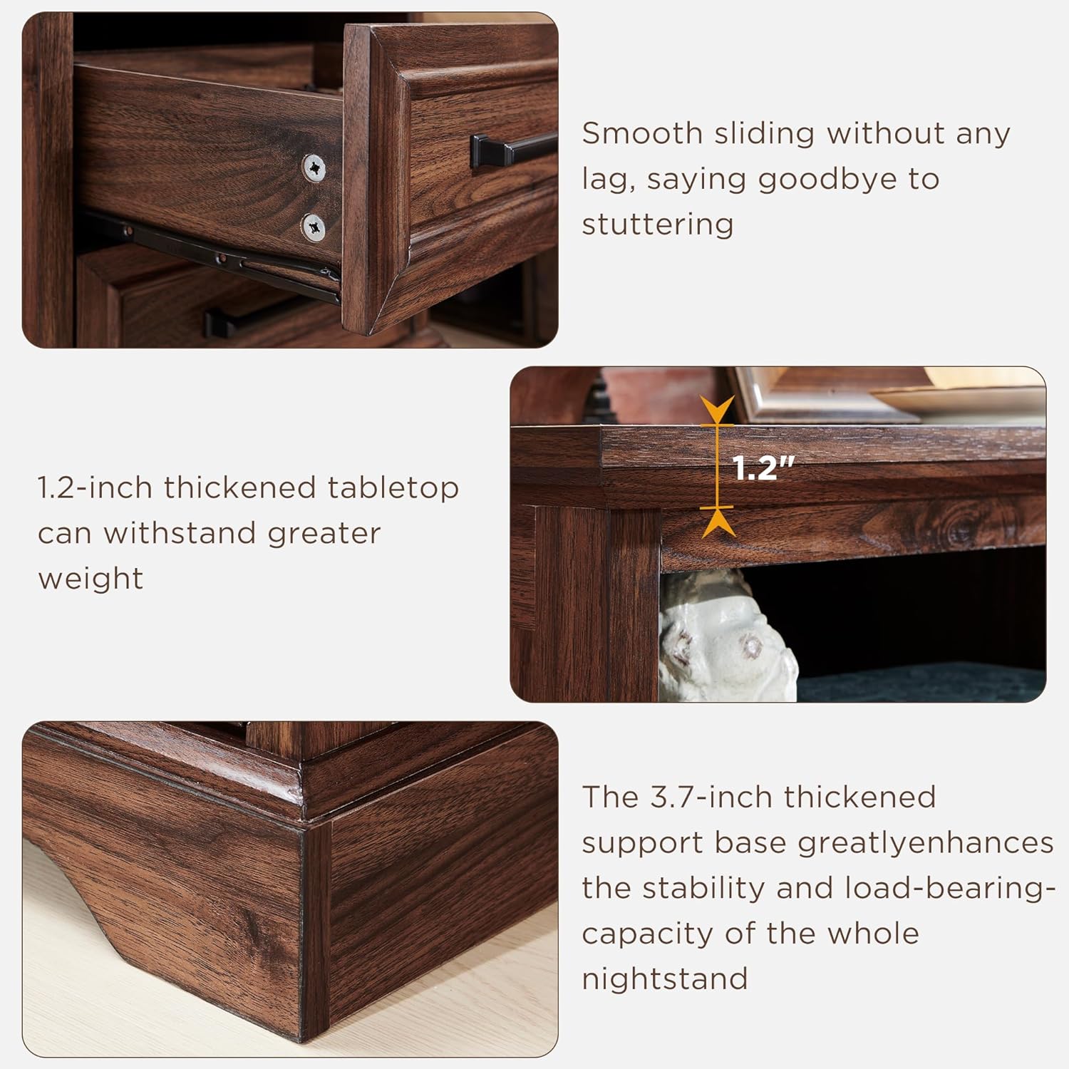 Farmhouse Nightstand with Charging Station - End Table with Drawers