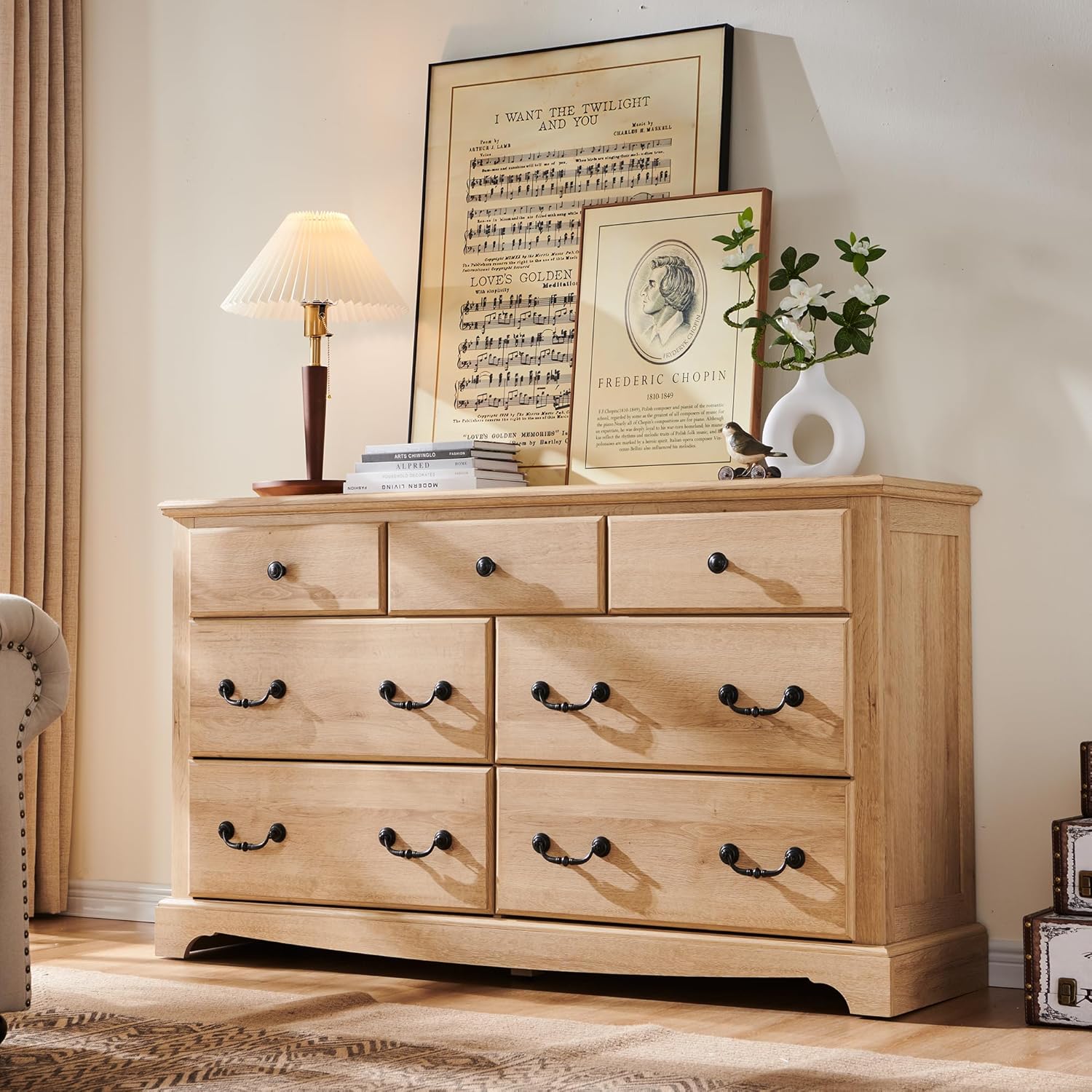 Rustic 7 Drawer Wood Dresser Chest for Bedroom