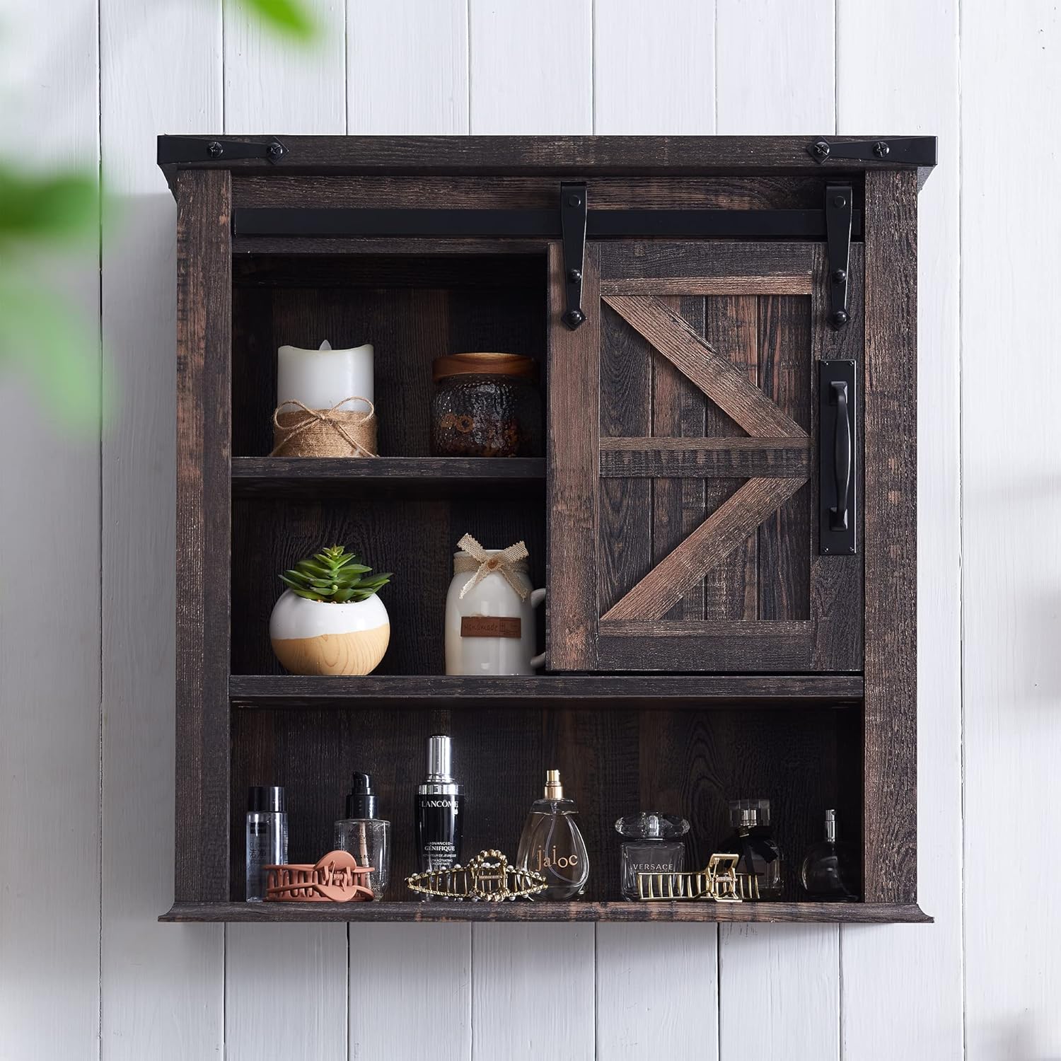 OKD Farmhouse Bathroom Wall Cabinet with Sliding Barn Door