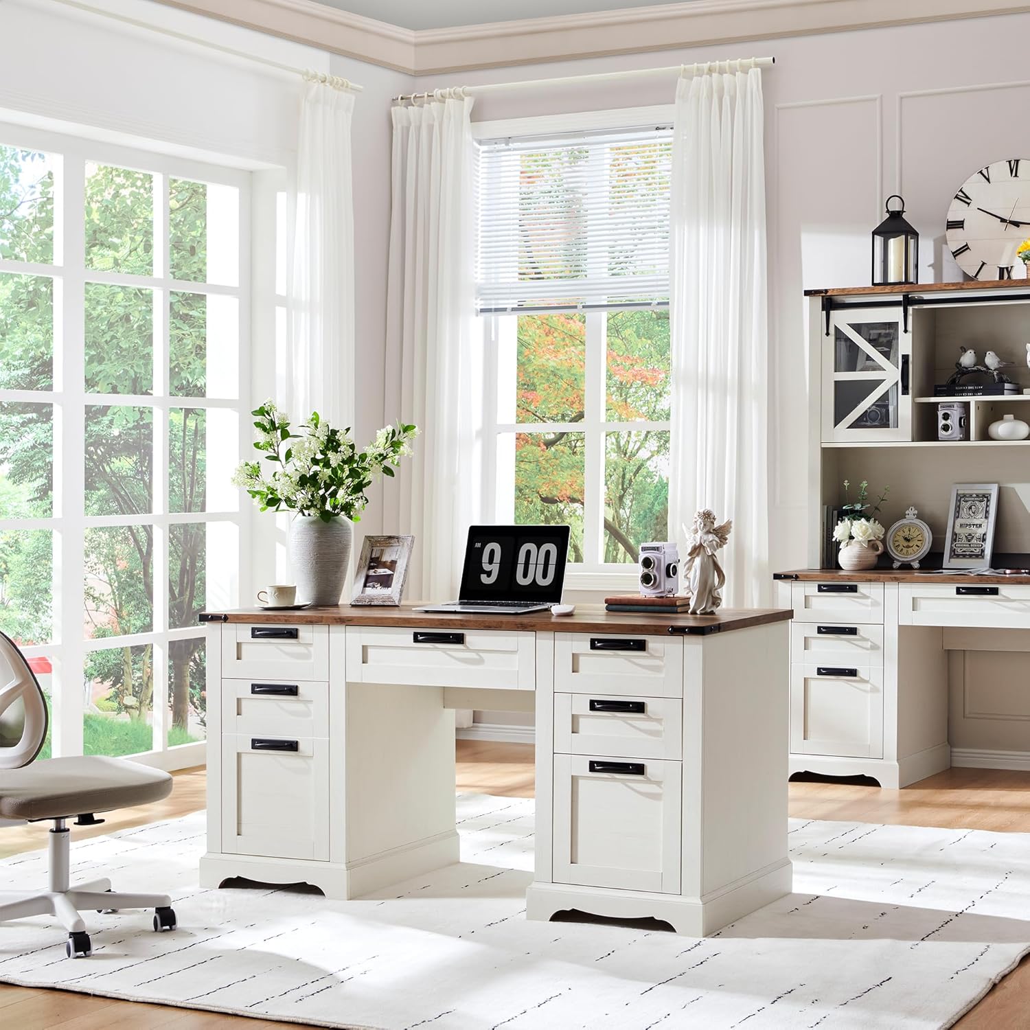 Farmhouse Executive Desk 60" with Charging Station, Antique White