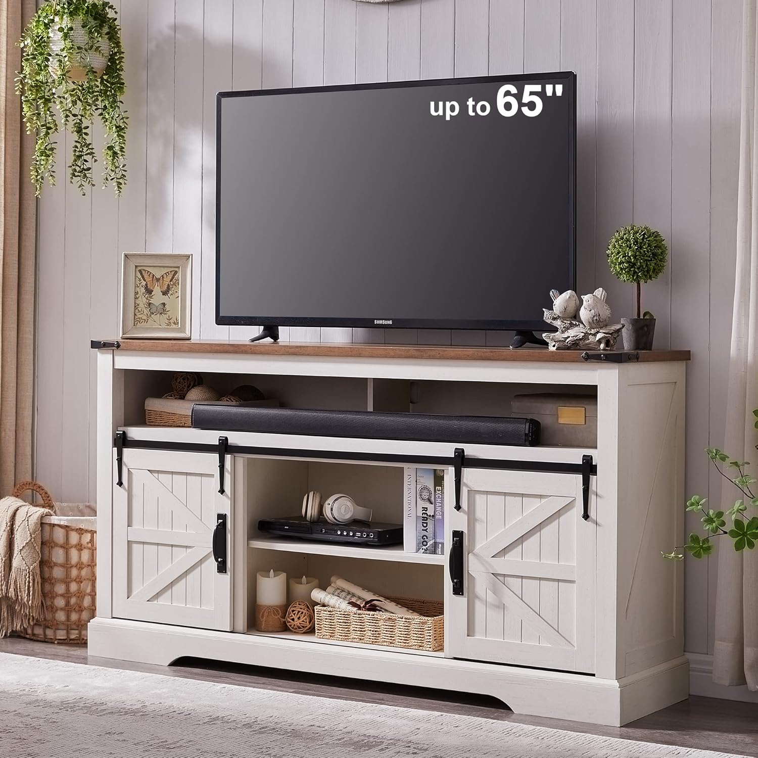 Farmhouse Entertainment Center for 65 Inch TV Stand with Barn Door