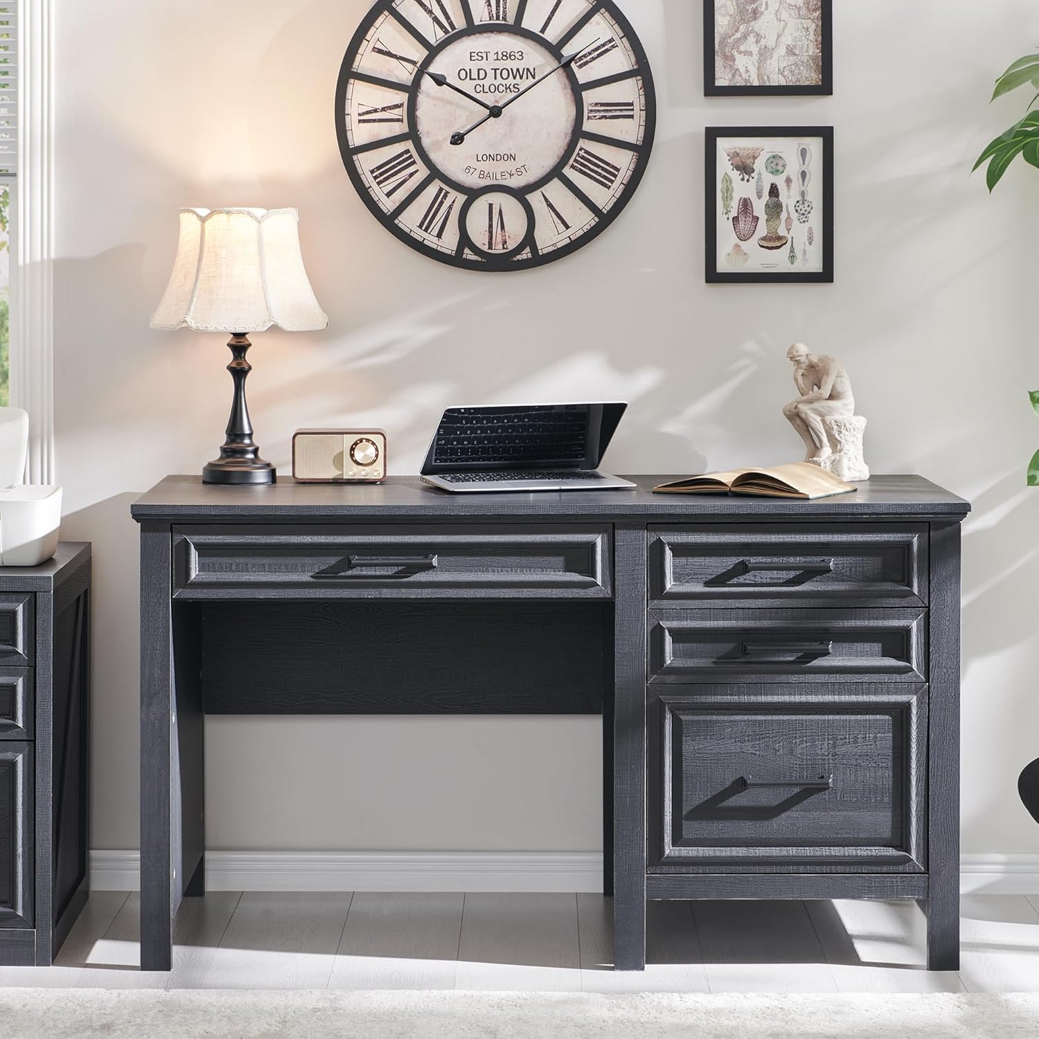 Modern Farmhouse Computer Desk with File Cabinet, Study Writing Table