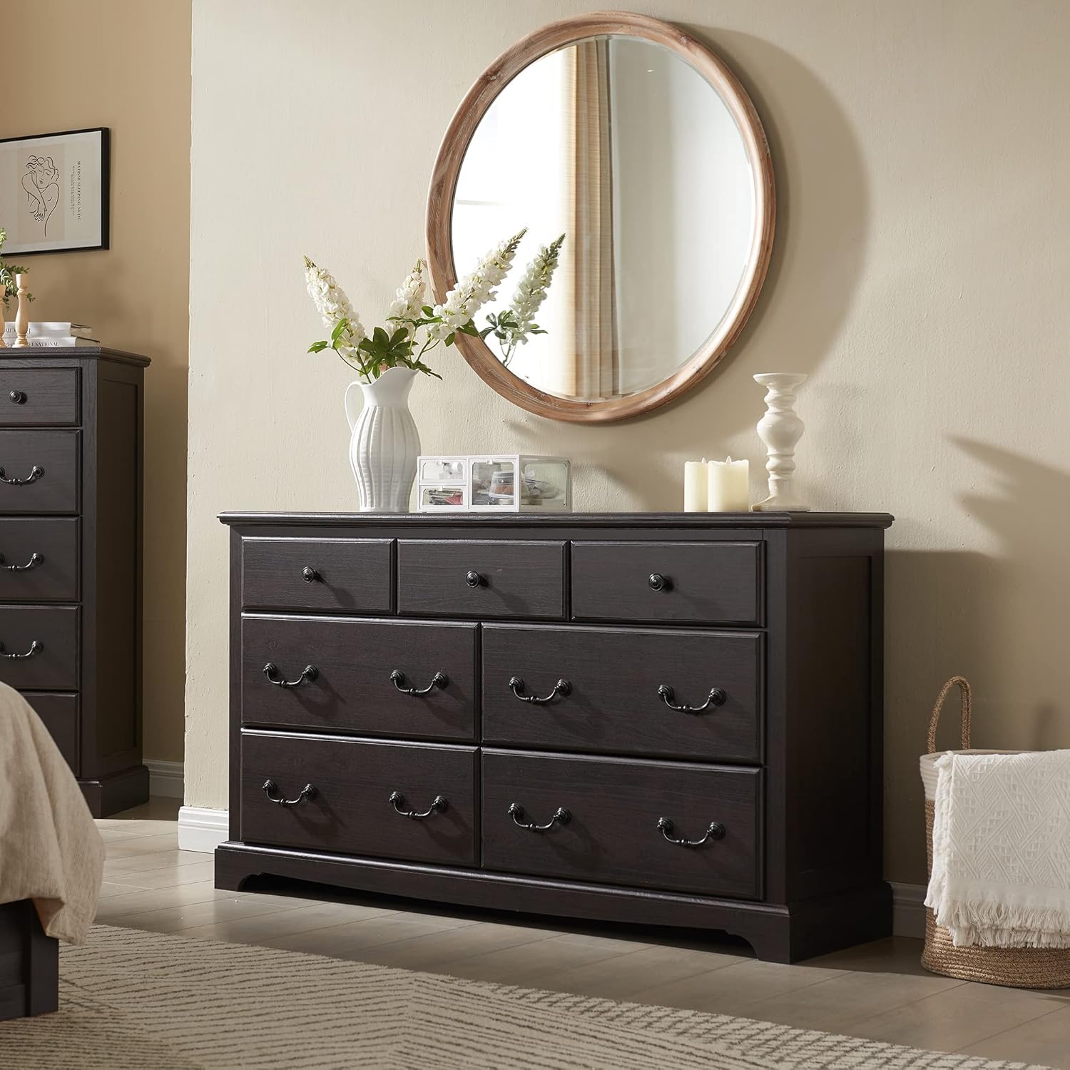 Rustic 7 Drawer Wood Dresser Chest for Bedroom