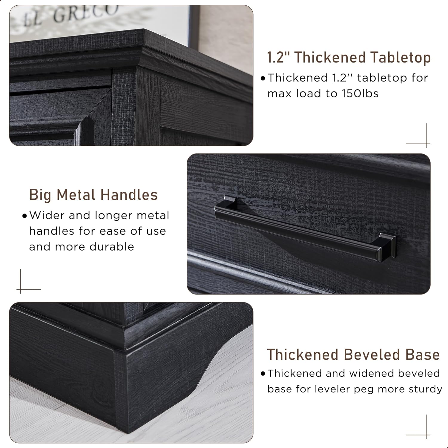 Farmhouse 6-Drawer Black Dresser, Wood Organizer for Bedroom, Living Room