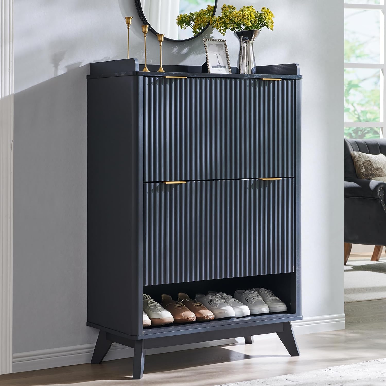 T4TREAM Fluted Shoe Storage Cabinet: Slim, Stylish Entryway Organizer
