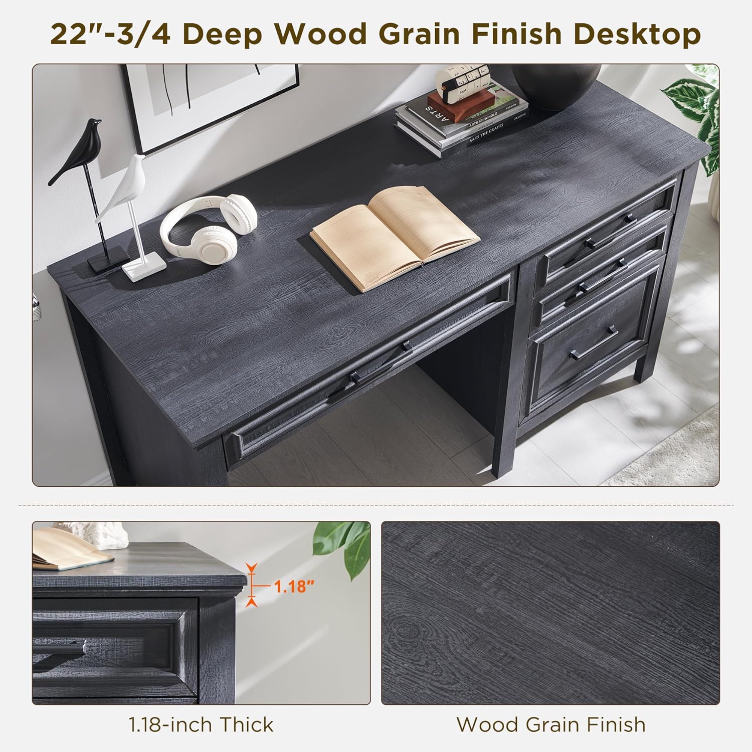 Modern Farmhouse Computer Desk with File Cabinet, Study Writing Table