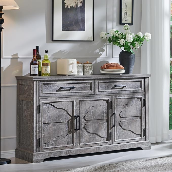 Modern 55-Inch Dark Grey Buffet, Coffee, and Wine Bar Cabinet