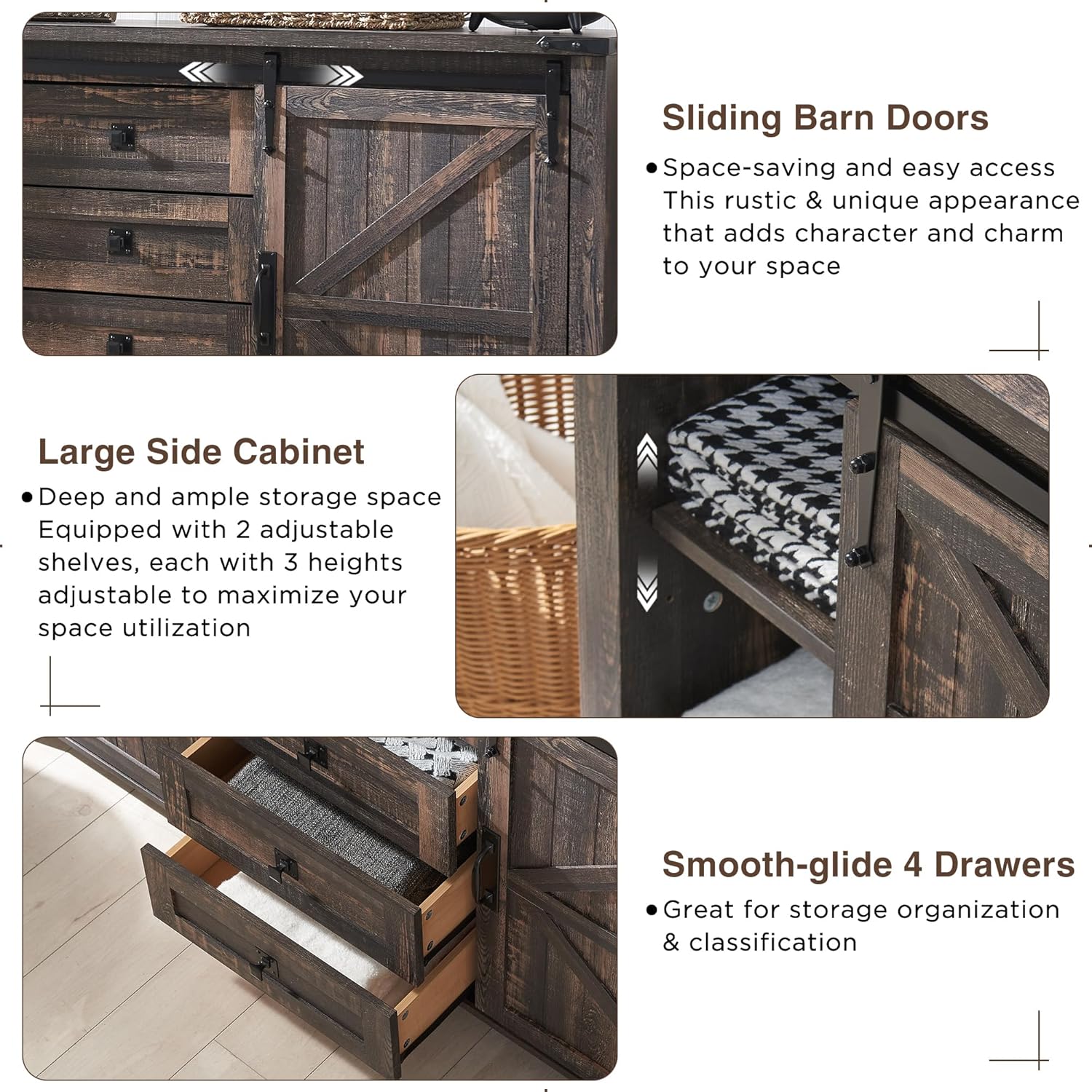 T4TREAM 60'' Farmhouse Dresser with Barn Doors - Rustic Oak