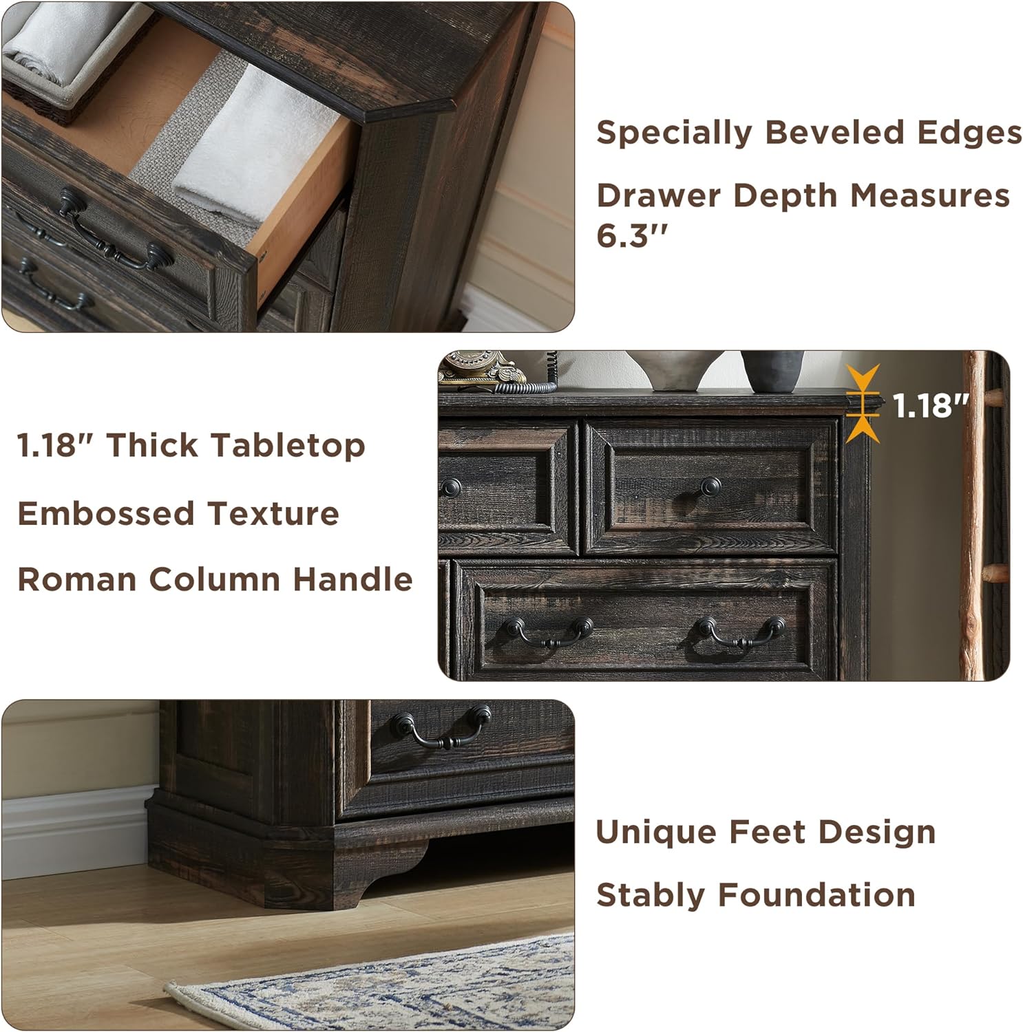 Farmhouse 5-Drawer Dresser: Rustic Wood Chest for Bedroom Storage