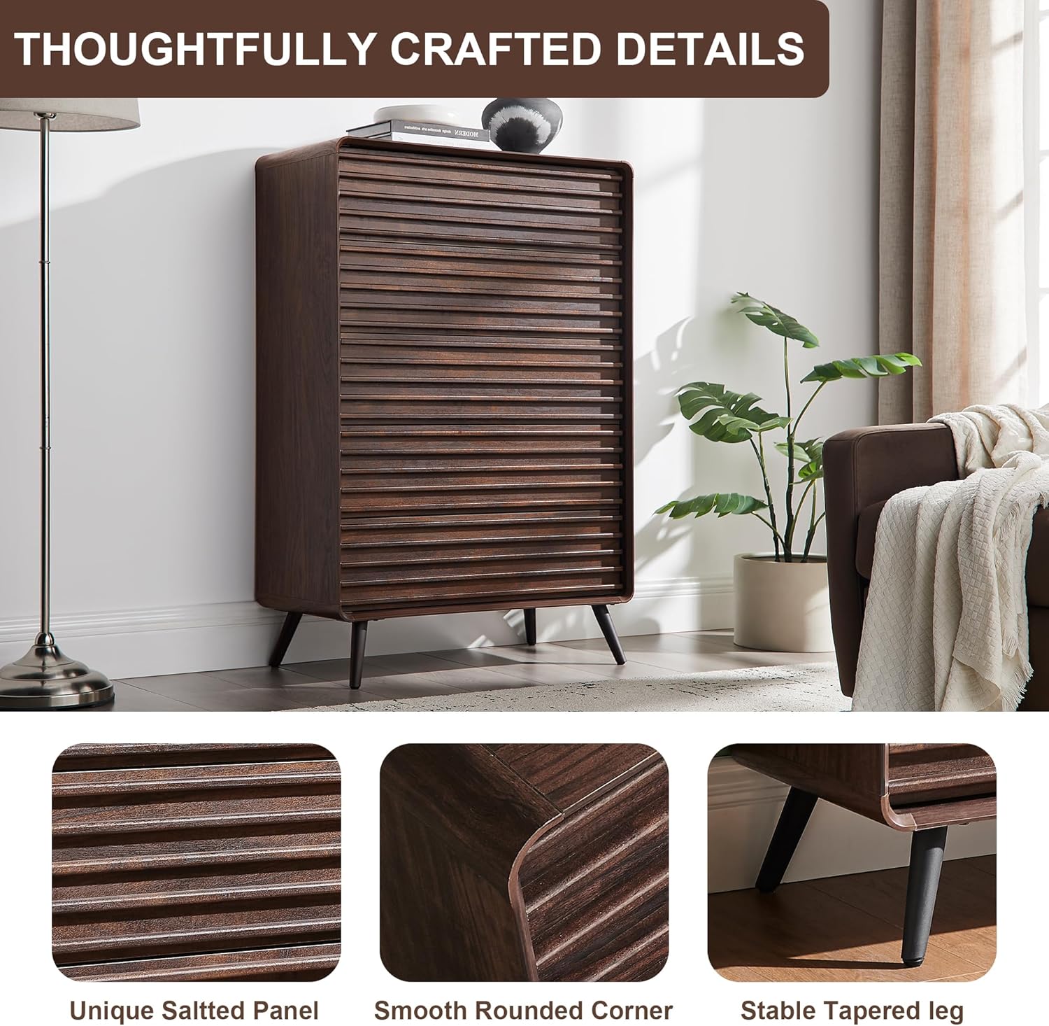 RedLemon Mid Century Modern 5 Drawer Dresser, Dark Walnut Finish