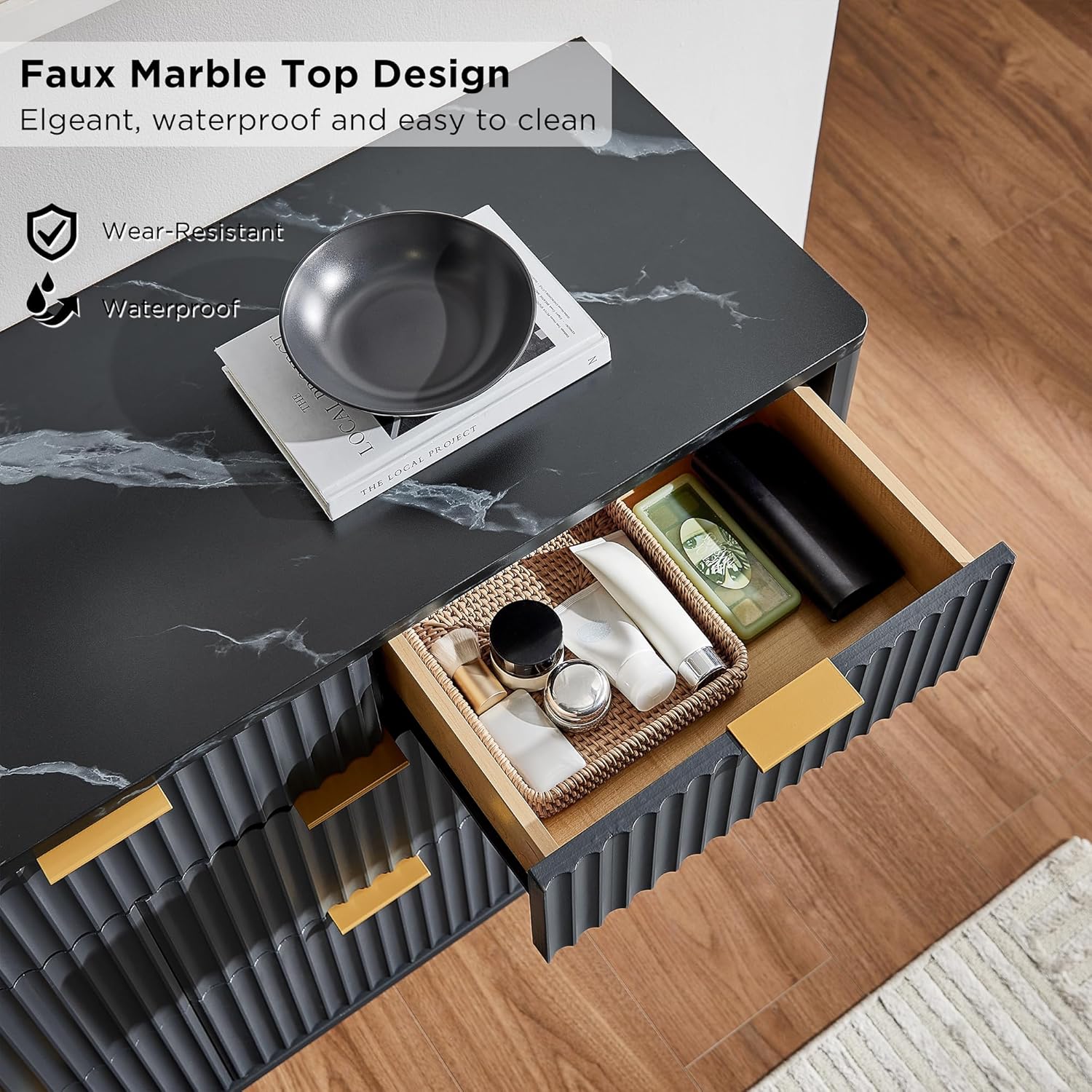 T4TREAM Fluted 7-Drawer Dresser - Modern Curved Dark Grey