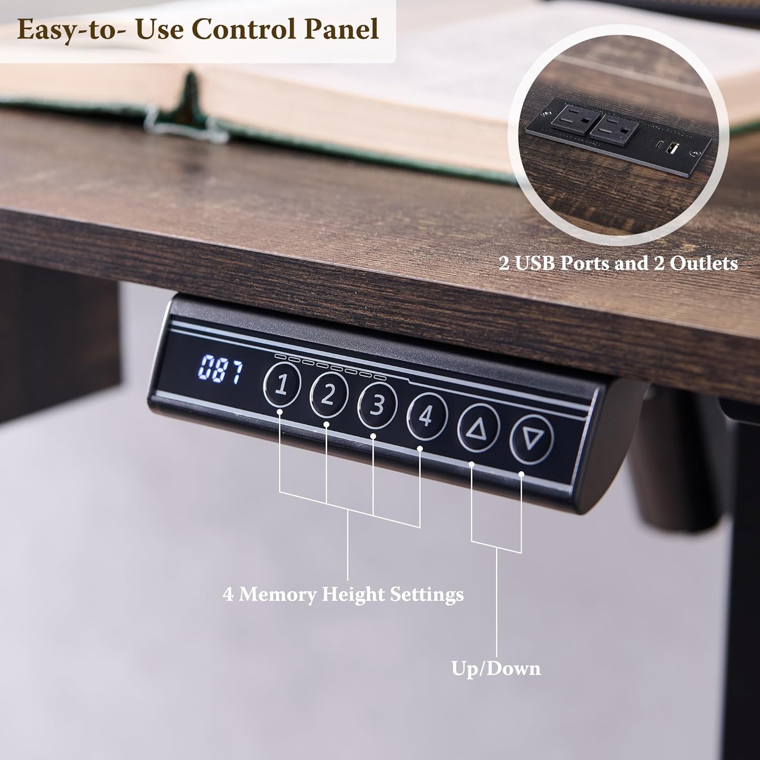 OKD 48" Electric Standing Desk with Keyboard Tray and Outlets