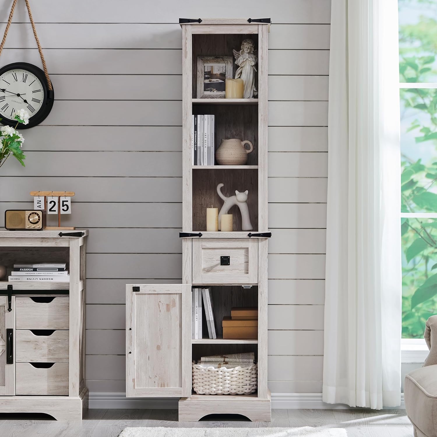 Farmhouse Bathroom Storage Cabinet with Adjustable Shelves and Drawer